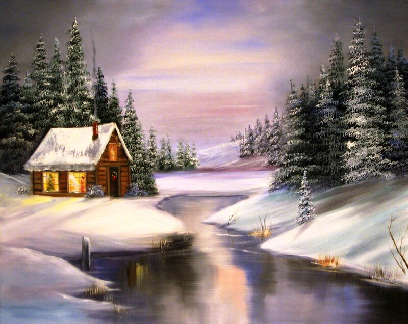 Cabin in Snowy Landscape — White, Serene