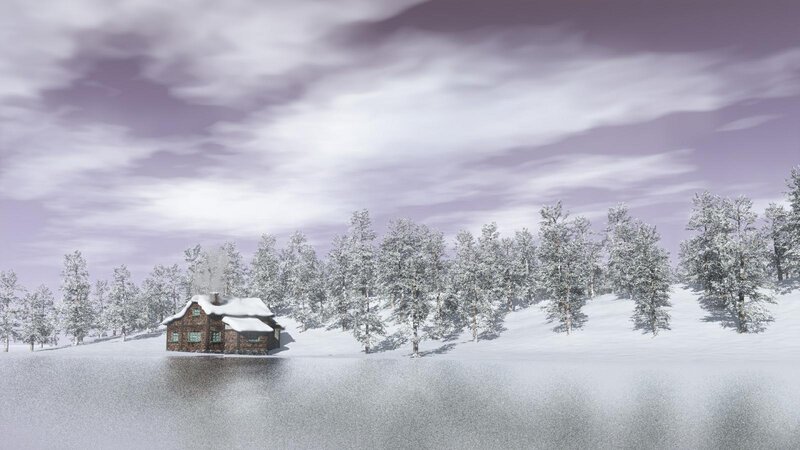 Cabin in Snowy Landscape — White, Serene, Winter, 3d Render