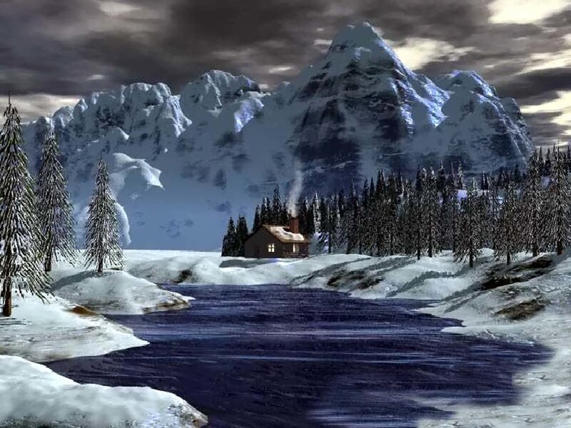 Cabin in Snowy Landscape — White