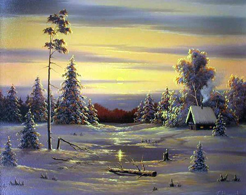 Cabin in Snowy Landscape — Yellow