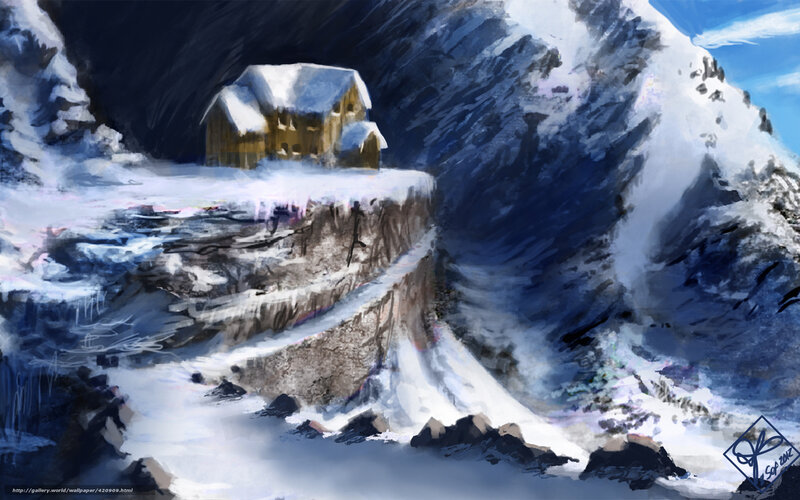 Cabin in Snowy Mountains — Blue, Dramatic, Winter