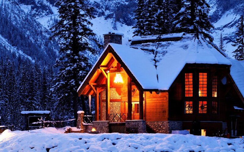 Cabin in Snowy Mountains — White, Cozy