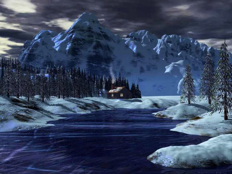 Cabin in Snowy Valley — Blue, Cold