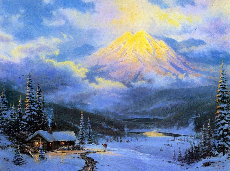 Cabin in Snowy Valley — Blue, Serene