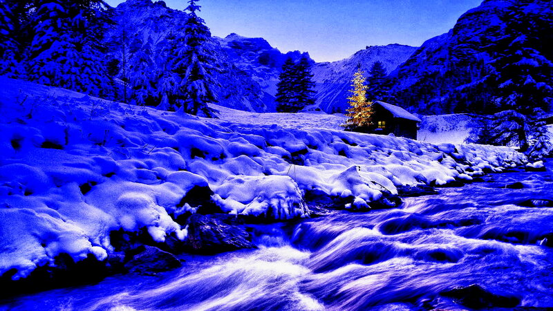 Cabin in Snowy Valley — Blue, Serene, Winter