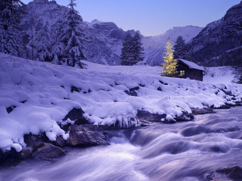Cabin in Snowy Valley — Purple