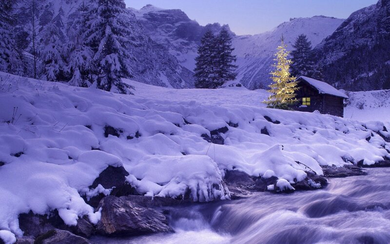 Cabin in Snowy Valley — White, Serene