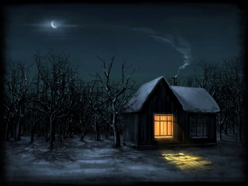 Cabin in Snowy Woods — Black