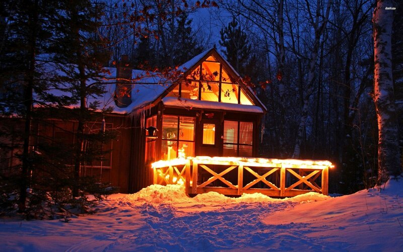 Cabin in Snowy Woods — Blue, Cozy