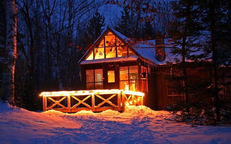 Cabin in Snowy Woods — White, Cozy, Night