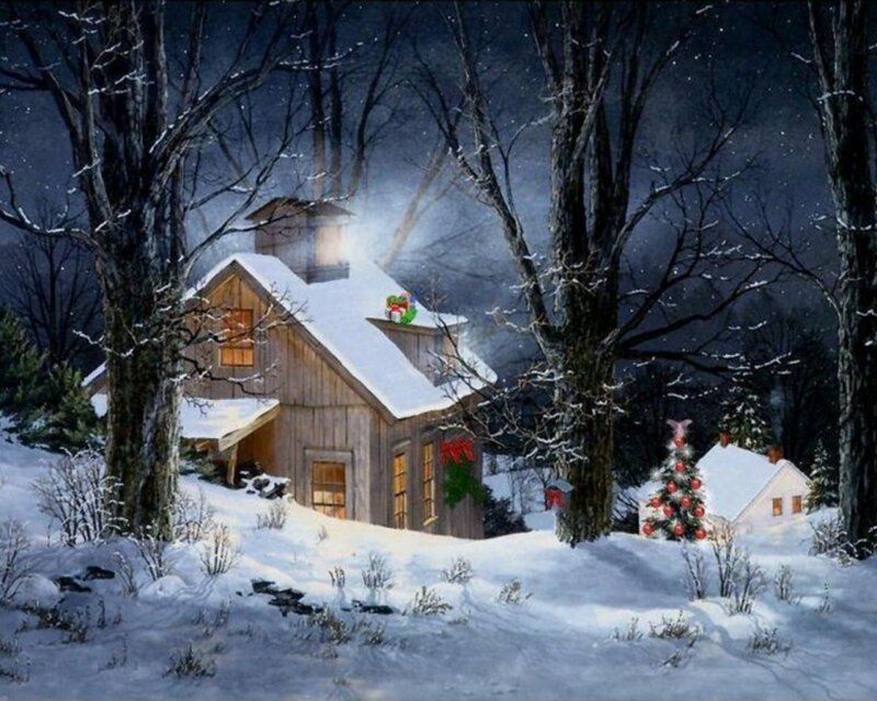 Cabin in Snowy Woods — White, Peaceful