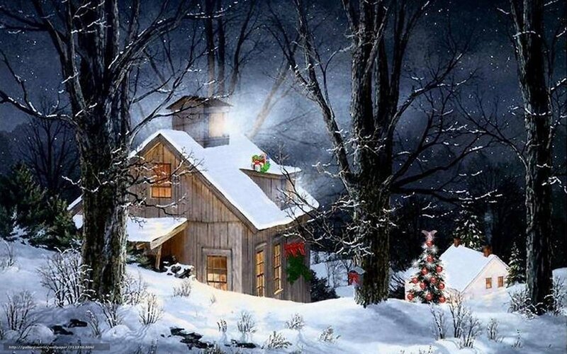 Cabin in Snowy Woods — White, Serene, Night