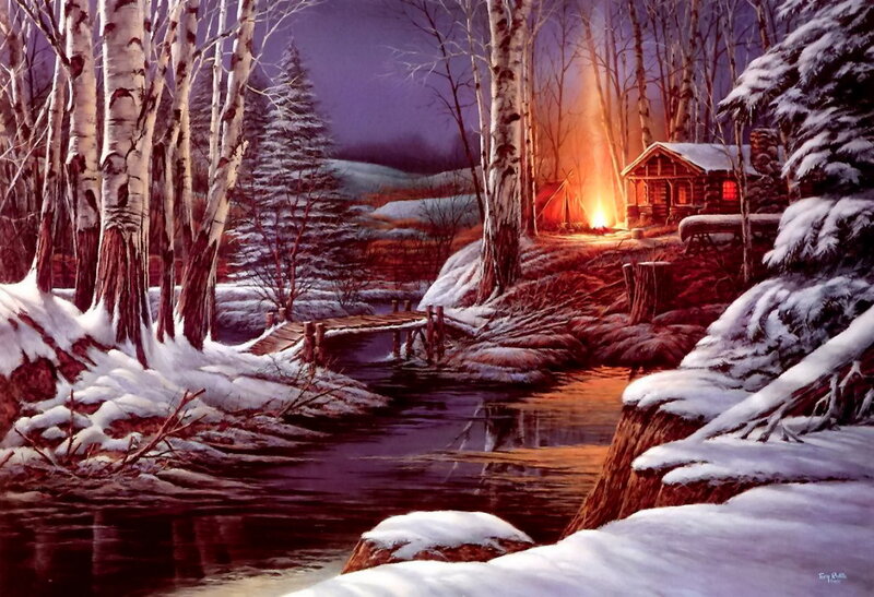 Cabin in Snowy Woods — White, Serene