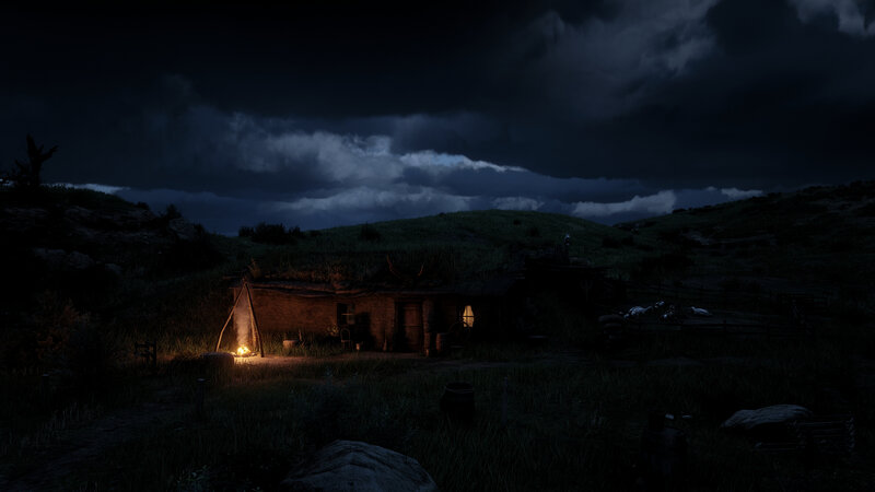 Cabin in Stormy Night