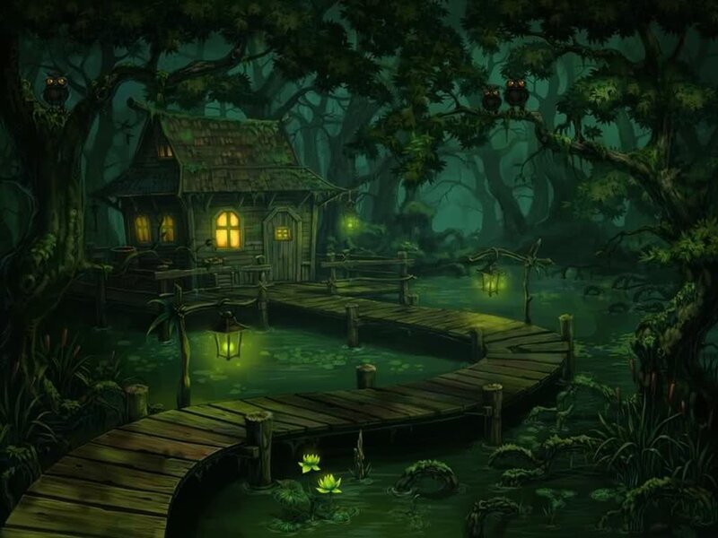 Cabin in Swamp — Green, Mysterious