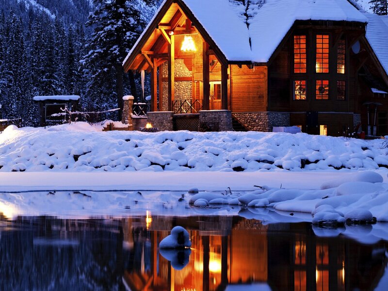 Cabin in Winter — Blue, Serene, Night