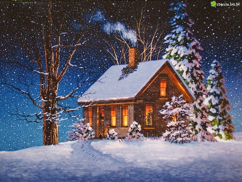 Cabin in Winter — Blue, Serene