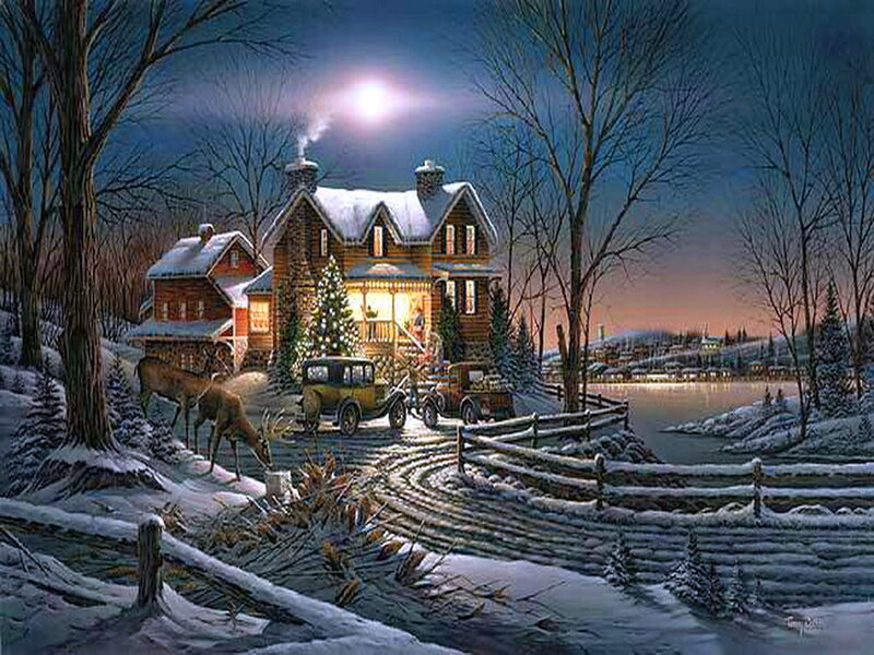 Cabin in Winter Landscape — White, Peaceful