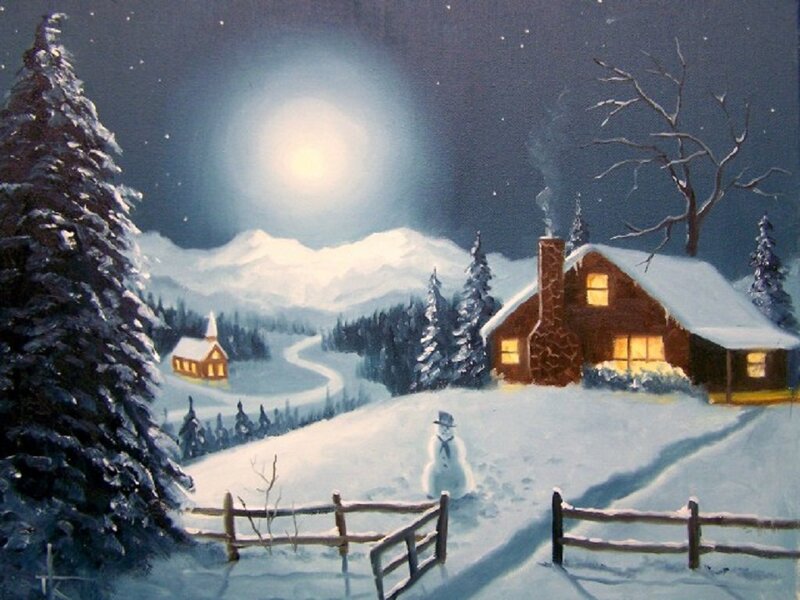 Cabin in Winter Landscape — White, Serene