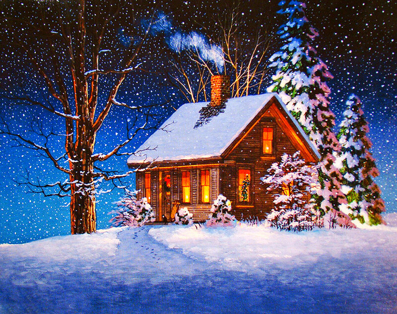 Cabin in Winter Snow