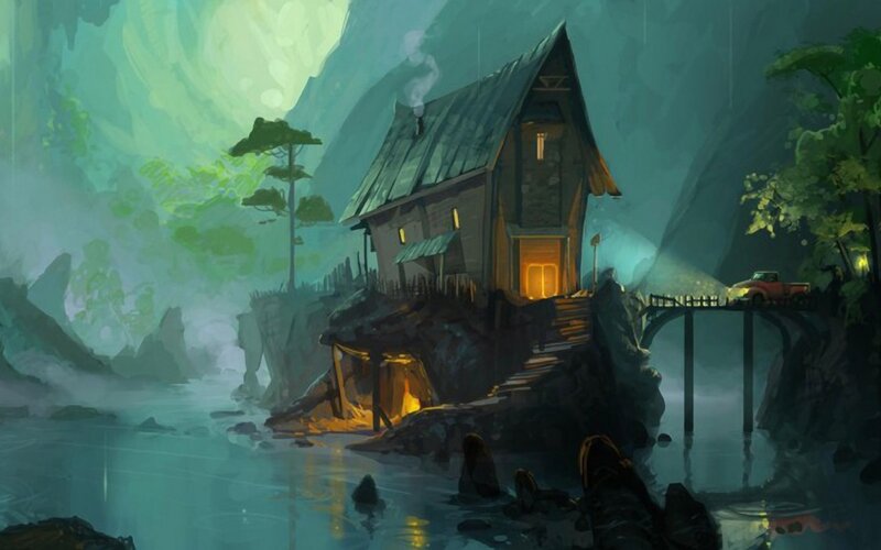 Cabin on a Cliff — Green