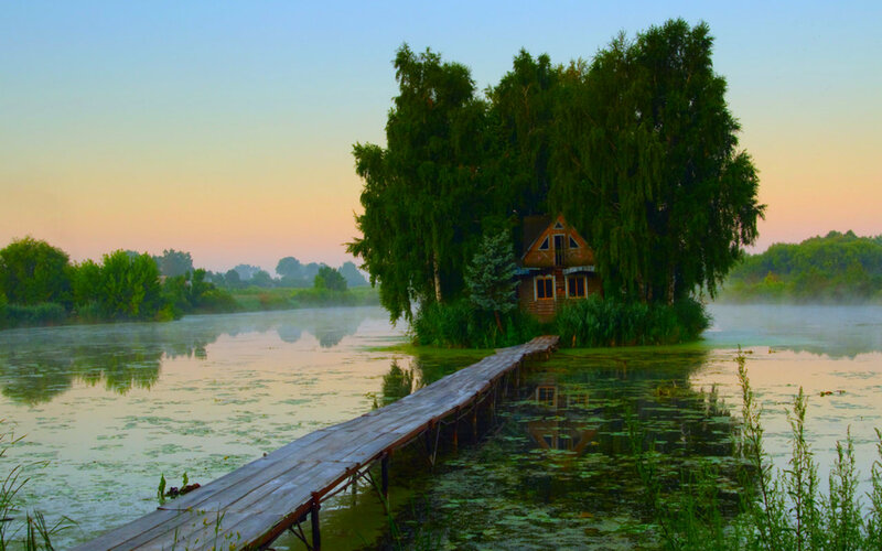 Cabin on a Lake Island