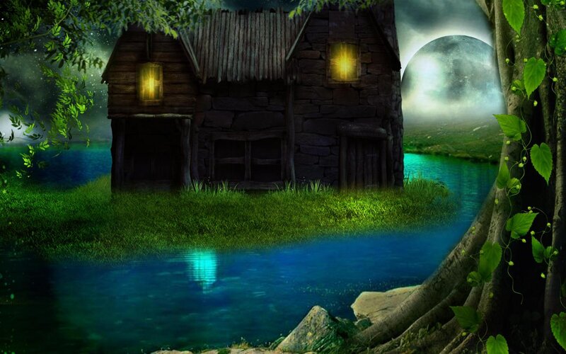 Cabin on a River Island