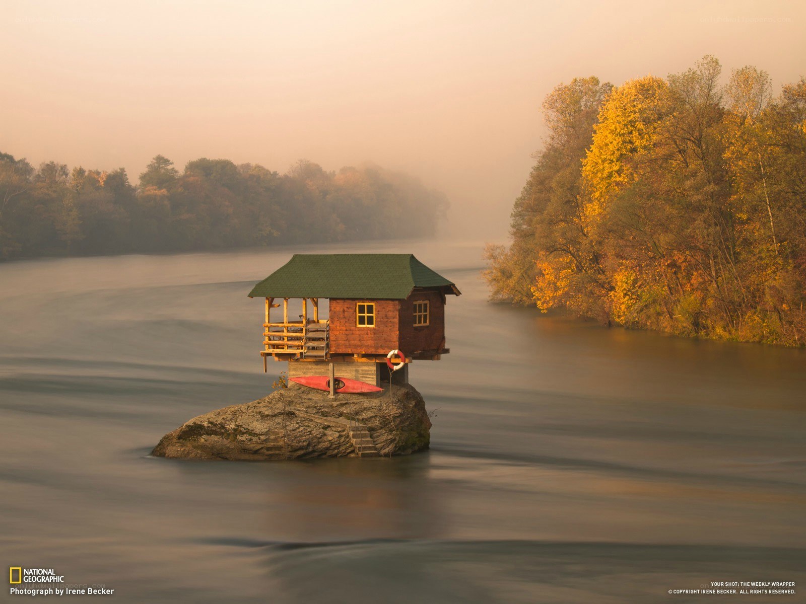 Cabin on a river rock