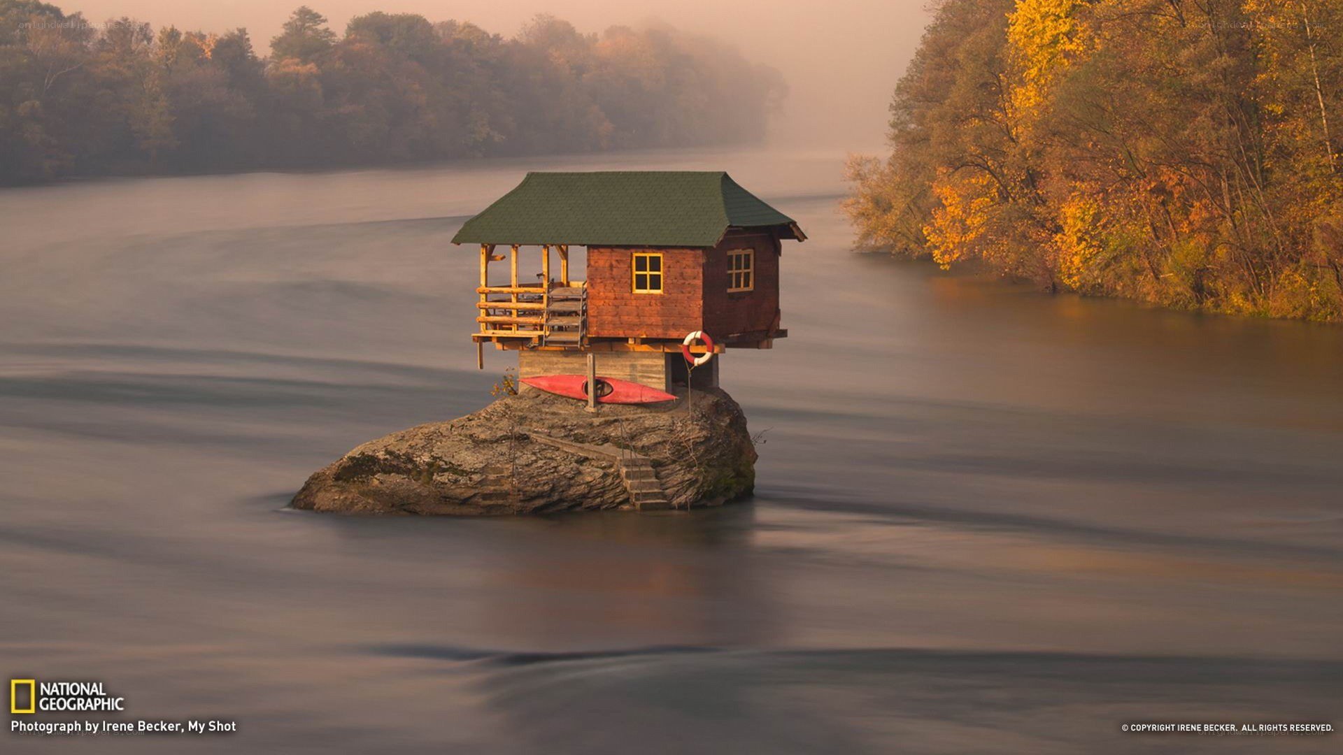 Cabin on a river rock