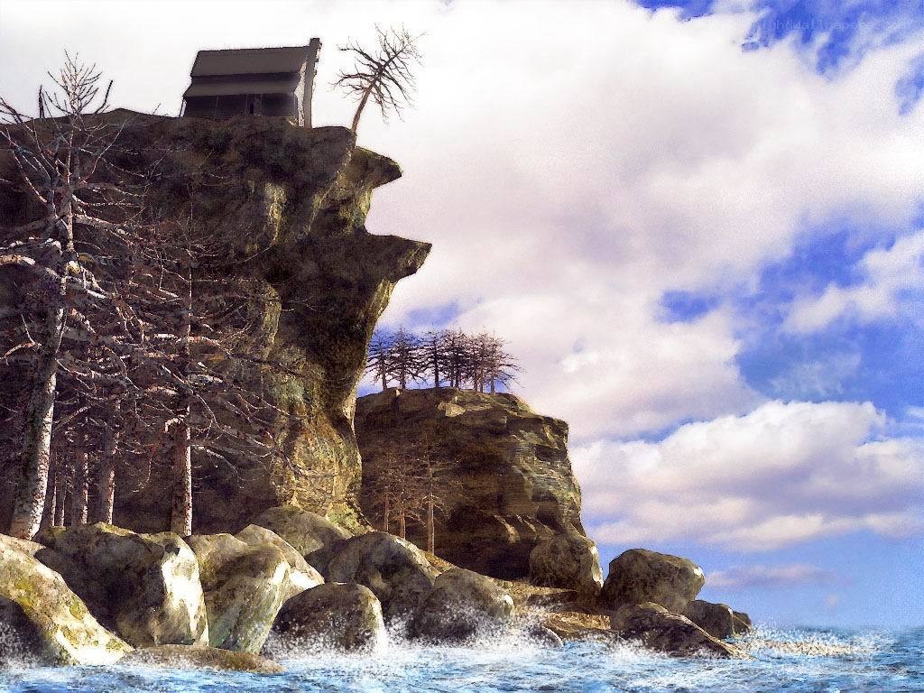 Cabin on a rocky cliff