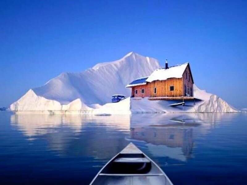 Cabin on an iceberg
