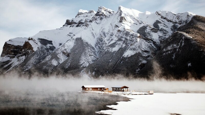 Cabin on Frozen Lake — White, Serene