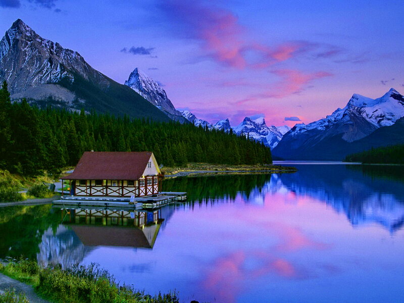 Cabin on Lake at Dusk