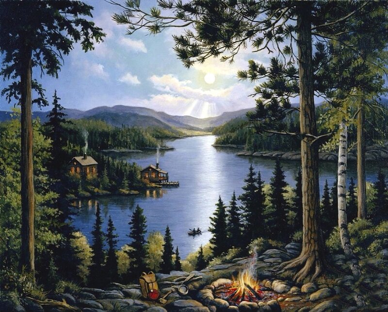 Cabin on Lake — Blue, Serene