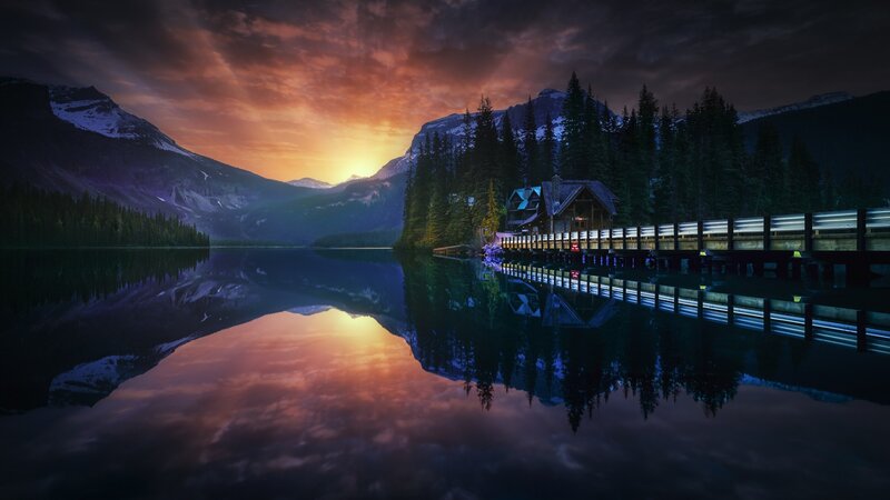 Cabin on Lake Dock — Orange