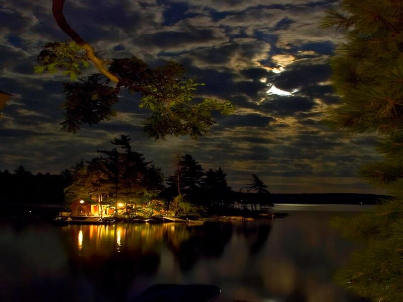 Cabin on Lake Island — Dark Blue