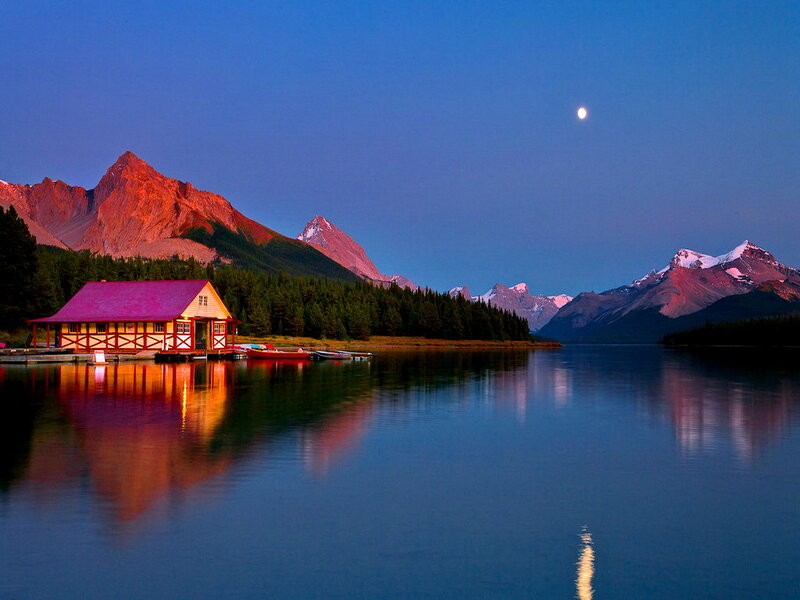 Cabin on Lake Shore — Blue, Serene, Night