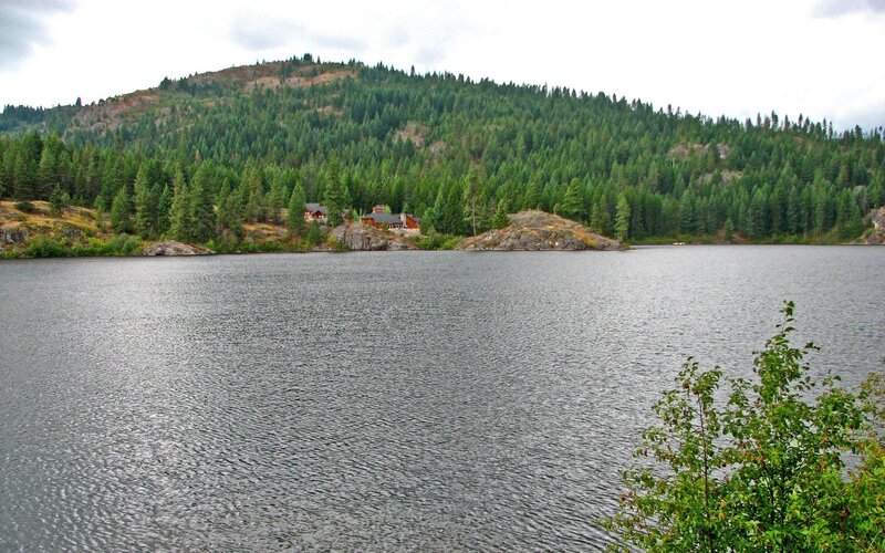 Cabin on Lakeshore — Green, Serene, Afternoon, Photograph