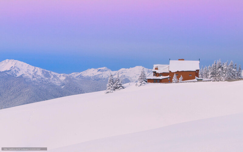 Cabin on Snowy Hill — White, Serene