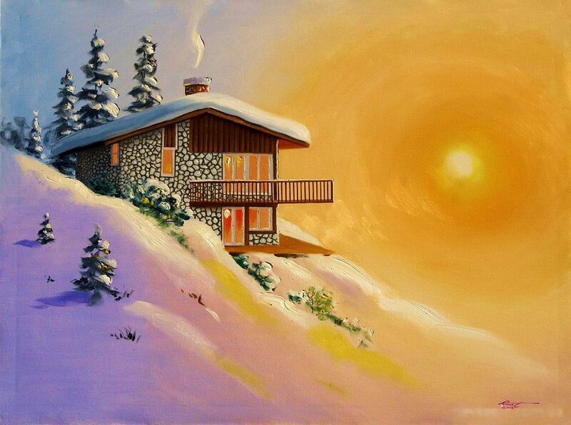 Cabin on Snowy Hill — Yellow