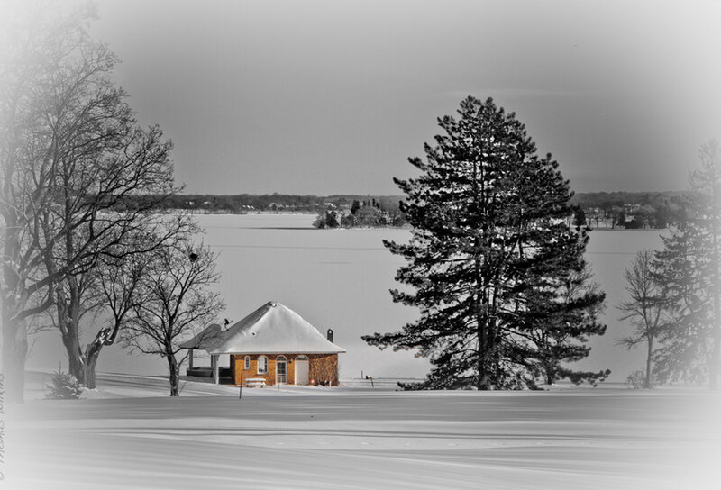 Cabin on Snowy Shore — Black