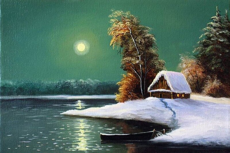 Cabin on Snowy Shore