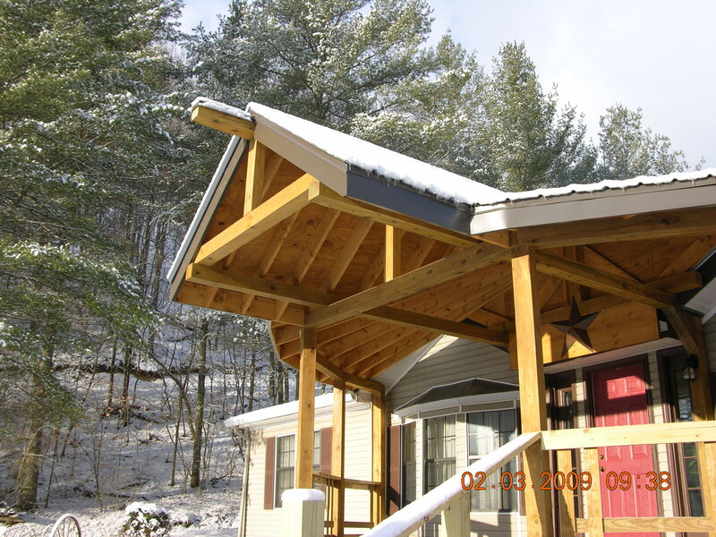 Cabin porch in winter