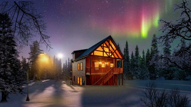 Cabin under Aurora — Purple