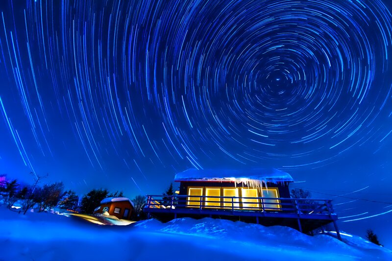 Cabin under Star Trails — Blue