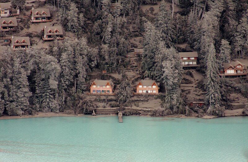 Cabin village on lake shore