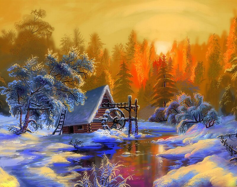 Cabin with Waterwheel