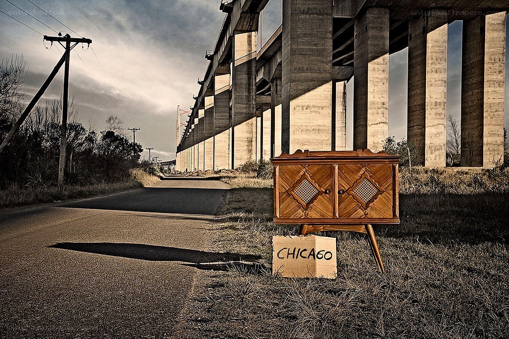 Cabinet under highway in Chicago