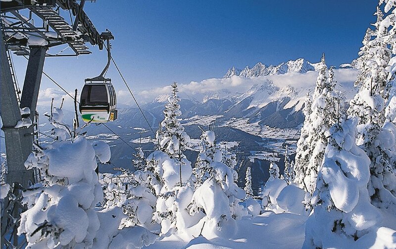 Cable Car in Snowy Mountains