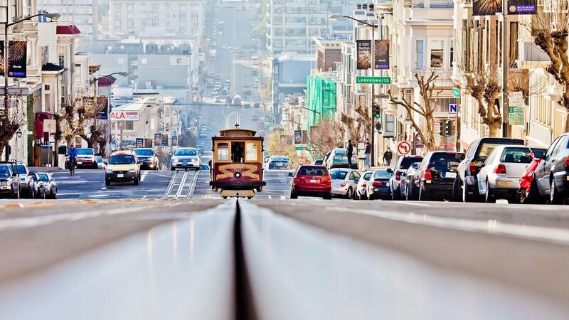 Cable car on a San Francisco street